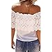 Weixinbuy Women Boho Lace Blouse Off Shoulder Crop Shirt Tops M