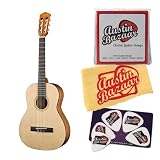 Fender ESC-105E Full-Size Classical Acoustic-Electric Guitar with Passive Pickup Bundle with Strings, Pick Card, and Polishing Cloth - Natural, Rosewood Fretboard, Gig Bag