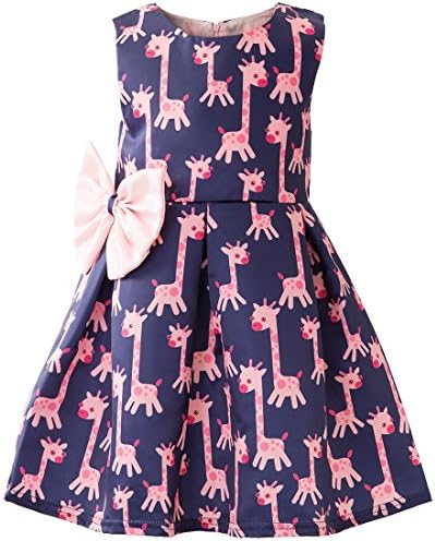 Newill Girls' Cute Giraffe Cartoon Printed Blue Party Dress
