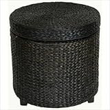 Rush Grass Storage Footstool in Black