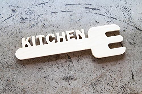 Door Sign Made Of Birch, "Kitchen" / Large Size 11.8" x 3.3" x 0.2T, 10 Design Type : Dress Room, Bed Room, Bath Room, Kitchen, Study Room, Laundry, Kids Room, Office, Toilet, Play Room (Kitchen)