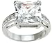 925 Sterling Silver Rhodium Finish CZ Princess Solitaire Channel Wedding Ring