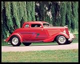 1934 Red Ford Coupe Car Black Wood-Mounted Art Poster Print - 20 X 16