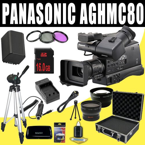 Panasonic AG-HMC80 3MOS AVCCAM HD Shoulder-Mount Camcorder + VBG260 Battery/Charger + Filter Kit + 16GB SDHC + Wide Angle/Telephoto Lenses + Pro Hard Case HDMI DavisMAX Pro MASSIVE Kit Bundle Panasonic AG-HMC80 3MOS AVCCAM HD Shoulder-Mount Camcorder + VBG260 Battery/Charger + Filter Kit + 16GB SDHC + Wide Angle/Telephoto Lenses + Pro Hard Case HDMI DavisMAX Pro MASSIVE Kit Bundle