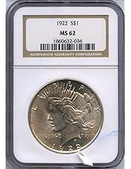 Coins: 1922 Peace Dollar MS-62 NGC