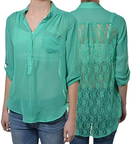 Penelope Lace Back Drop Tail Blouse (Green, Large)