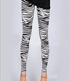 Melody Women Popular zebra Print Animal Pattern Ankle Length Footless Legging Tregging Tight Pant FFL068 One Size Black+White