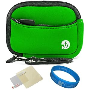 Buy Green with Black Trim Neoprene Sleeve Protective Camera Pouch Carrying Case for Sony Cyber-shot DSC-WX150 DSC-W690 DSC-TX66 DSC-TX20 DSC-TX200V DSC-WX50 DSC-WX70 DSC-W610 DSC-W620 DSC-W650 DSC-WX30 DSC-TX55 DSC-W550 DSC-TX100V DSC-TX10 DSC-WX10 DSC-WX9 DSC-W510 DSC-W530 DSC-W560 Compact Digital Camera + Universal Camera Screen Protector + SumacLife TM Wisdom Courage Wristband with best Price