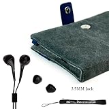 AMAZON KINDLE 2 Gray/Blue Soft Canvas Carrying SLEEVE CASE Cover Pouch + Indlues a 4-Inch Determination Hand Strap + Hi-Fi Noise-Reducing Ear Buds Earphone set