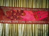 Brown Pink Spectacular Beaded India Sari Tapestry Wall Hanging Table Runner