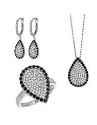 BRI Jewelry Sterling Silver Teardrop Bowl Shape With Clear And Black Micropave Cubic Zirconia Set- Pendant - Dangle Earring