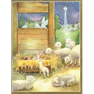 Babe in Manger with Sheep Boxed Christmas Cards