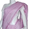 Fashion Saris in Chikan Embroidery on Cotton Pink and Offwhite Stripes (chsari107)