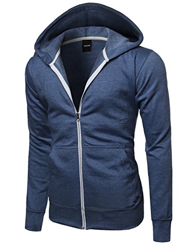 Basic solid light weight hoodie jackets denim blue size l