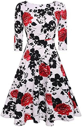 Fashion Vintage 1950's Floral Print Spring Garden Party Picnic Dress