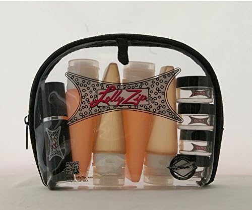 12 piece carry-on travel toiletry bag. Includes 4 - 2oz silicone squeeze bottles &amp; much more! Kit made from pliable, durable plastic: non-toxic, food grade, TSA 311 Compliant - By LollyZip