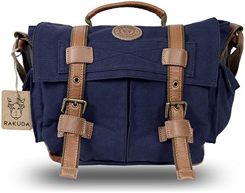 Rakuda Assistant Canvas Shoulder Camera Bag Non-Washed Leather 11x4x9 Navy
