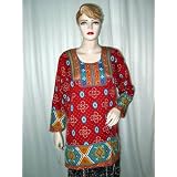 Fashionable Cardinal Red Designer Printed Crepe Tunic Top Indian Kurti Xxxl !! Free Shipp