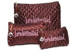 Mud Pie Wedding I Do Quilted Satin Cosmetic Bags, Bridesmaid, Chocolate Brown and Pink