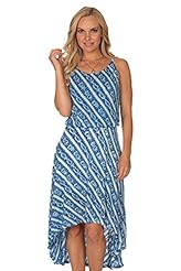 Rayon General Print Spaghetti Strap Elasticized   Waistline Asymmetric High-Low-Hem  Dress