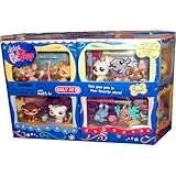 Littlest Pet Shop Exclusive Carry Case with 12 Pet Figures 4 Different Sets - Cuddliest Set : Cat (#747), Cocker Spaniel (#748), Ferret (#749); Sportiest Set: Great Dane (#750), Green Gecko (#751), Purple Hermit Crab (#752); Fanciest Set : German Shepard (#744), Monkey (#745), Mouse (#746) and Littlest Set : Guinea Pig (#753), Yellow Canary (#754) and Clown Fish with Corral Base (#755)