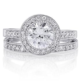 Sterling Silver Ring Round Cubic Zirconia CZ Ring Set - Ideal Gift For Mother, For Her, Birthday, Anniversary, Bridal, Wedding, Engagement