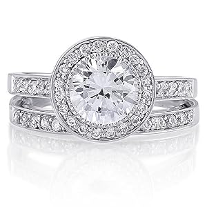 Sterling Silver Ring Round Cubic Zirconia CZ Wedding Engagement Ring Set - Ideal Gift For Mother Day, Anniversary, Engagement, Wedding, Birthday, For Her