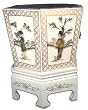 Chinese white lacquer hexagon planter with soapstone figures - tin lined, hand painted
