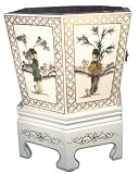 Chinese white lacquer hexagon planter with soapstone figures - tin lined, hand painted