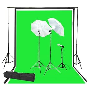 ePhoto 3 Photography Video Portrait Light Lighting Kit with 3pcs 10 x 20 ft Muslin Chromakey Green, Black, White backdrops with Backdrop Background Support Kit by ePhotoInc 1020K103GBW