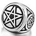 Men's Stainless Steel Ring Silver Black Pentacle Pentagram Round Signet Gothic