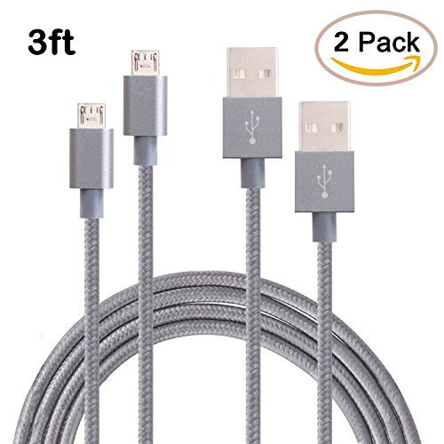 Sethjcsy 2 Pack 3FT Nylon Braided Micro USB Cable High Speed USB 2.0 A Male to Micro B Sync and Charging Cord for Android, Samsung Galaxy S6, HTC, LG, Motorola, Nokia and More (Grey-3ft-2pack)