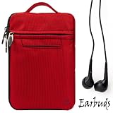 RED FIRE JACKET Smooth Nylon Feel Protective Durable Quality Sleeve with accessories compartment For Amazon Kindle Fire Full Color 7" Multi-touch Display, Wi-Fi (Newest Tablet) + Includes a Crystal Clear High Quality HD Noise Filter Ear buds Earphones Headphones ( 3.5mm Jack )