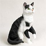 Stone Resin Realistic Black & White Tabby Cat Figurine
