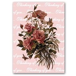 Thinking of You with Floating Roses - 5" x 7" Vellum Overlay Valentine's Day Greeting Card