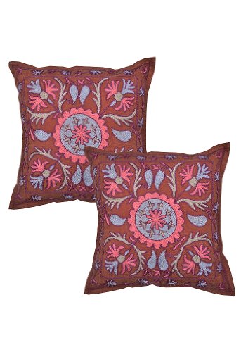 Imagen principal de Cojín Diseñador de algodón bordado Covers Tamaño 16 x 16 pulgadas Juego de 2 piezas