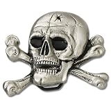 Skull and Crossbones Bullet Hole Pewter Belt Buckle