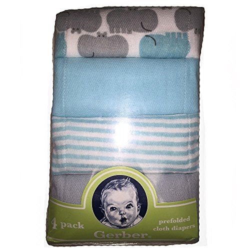 Gerber Boys 4 Pack Blue Print Prefold Diaper Burpcloths