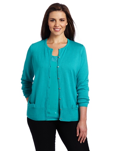 AK Anne Klein Women’s Plus Size Long Sleeve Crew Neck Cardigan with Bow Detail, Deep Sea, 3X AK Anne Klein Women’s Plus Size Long Sleeve Crew Neck Cardigan with Bow Detail, Deep Sea, 3X