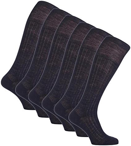 6 Pairs of Italian Men's Knee High Ribbed Wool Rich Socks 5 colors 10-12 usa (Navy Blue)