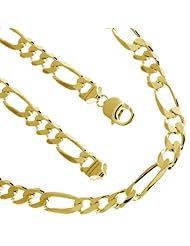 925 Solid Sterling Silver Figaro Chain 18 Inches 6.4 mm 14K Gold Plated 29.3 Grams
