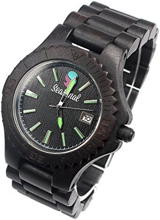 Seasonal Wood Watch Men's Women's Handmade Wristwatch with Japanese quartz movement, Calendar, Black