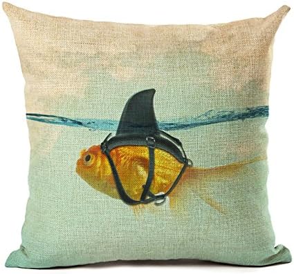 Sunlightsell Stylish Simplicity Mediterranean style Cartoon Fish Linen Square Decorative Fashion Throw Pillow Case Cushion Cover -18“X18” (B4)
