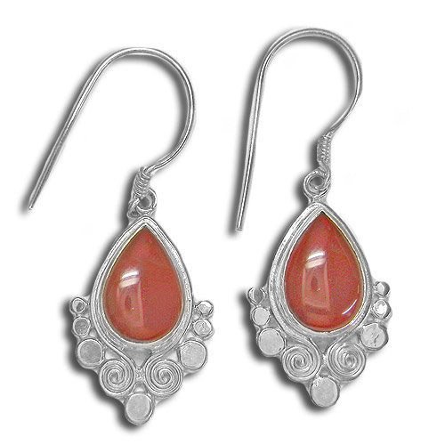 Sterling Silver Carnelian Tear Drop Dangle Earrings by Sajen