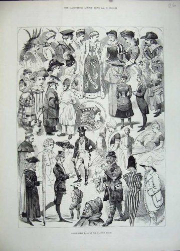 1883 FANCY DRESS BALL MANSION HOUSE COSTUMES OLD PRINT