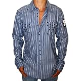 BLAC LABEL Mens Urban Fashion Studded Causal Woven Button Front Top Dress Shirt Black