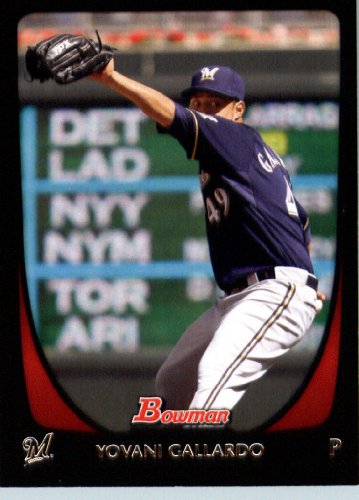 2011 Bowman Baseball Card # 144 Yovani Gallardo - Milwaukee Brewers - MLB Trading Card in a Protective Display Case