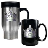 NHL Los Angeles Kings Stainless Steel Travel Mug and Black Ceramic Mug Set (Primary Logo)
