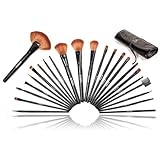 Shany Studio Quality Natural Cosmetic Brush Set with Leather Pouch, 24 Count