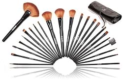Shany Studio Quality Natural Cosmetic Brush Set with Leather Pouch, 24 Count